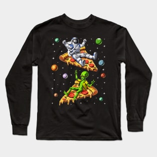 Astronaut And Alien Riding Pizza Long Sleeve T-Shirt